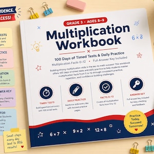 Multiplikationsarbeitsbuch der 3.Klasse zum ausdrucken | Einmaliges Einmaleins Übungs-PDF | Zeitlich modellierte Matheübungen für 8-9 | Hauptschule Mathe | Sofort Download