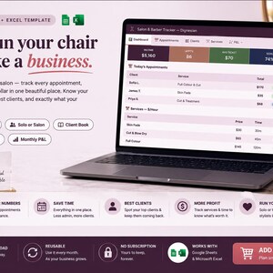Salon Business Tracker Google Sheets, Barber Appointment & Client Book, Hair Stylist Income Expense Spreadsheet, Salon P/L, Digital Download