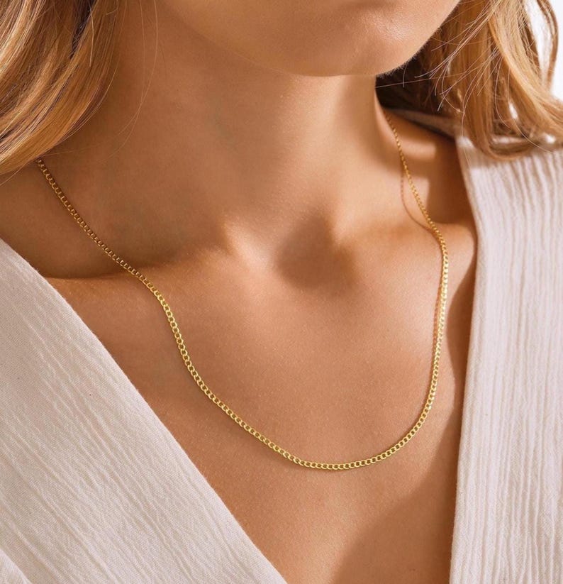 14K Solid Gold Chain for Women, Dainty Layering Necklace, 