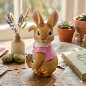 Beatrix Potter Peter Rabbit Pot Hanger Garden Statue, Flopsy Bunny Flower Pot Hugger, Whimsical Garden Decor, Easter Gift for Plant Lovers