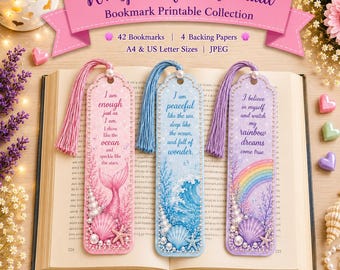 Printable Mermaid Bookmarks Ocean Affirmations Rainbow Reading Markers Mermaid Journal Ephemera A4 US Letter Junk Journal Digital Download
