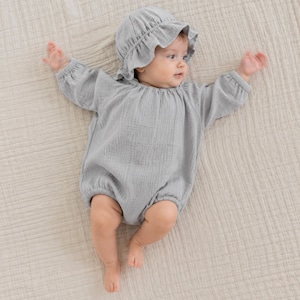 Completo per neonato composto da tutina e cappellino in mussola, tutina a maniche lunghe con motivo a bolle, abbigliamento morbido per neonati, tutina, cappellino o set completo