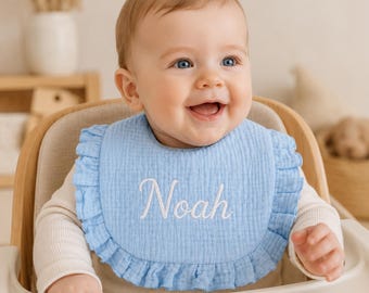 Personalized Baby Bib, Embroidered Name Baby Bib, Cotton Ruffle Bib, Custom Baby Girl Boy Bib, Newborn Gift, Baby Shower Gift