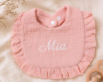Custom Baby Bib, Personalized Ruffle Bib, Cotton Embroidered Baby Drool Bib, Newborn Baby Gift, Baby Shower Gift for Girl Boy