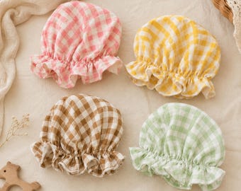 Baby Bonnet Muslin Hat, Newborn Sun Hat, Baby Girl Boy Bonnet, Soft Breathable Infant Hat, Gingham Floral Baby Shower Gift