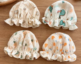Handmade Baby Bonnet Muslin, Vintage Style Infant Hat, Soft Cotton Baby Hat, Ruffle Brim Newborn Hat, Heirloom Baby Gift 0-12M