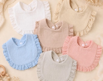 Baby Bib Cotton, Adjustable Snap Bib, Soft Muslin Baby Bib, Cute Ruffle Bib for Girls, Toddler Feeding Bib Gift
