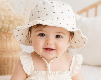 Cute Baby Bucket Hat, Floral Cotton Blend Infant Hat, Newborn Summer Bonnet with Chin Strap, Baby Girl Boy Photo Outfit Hat