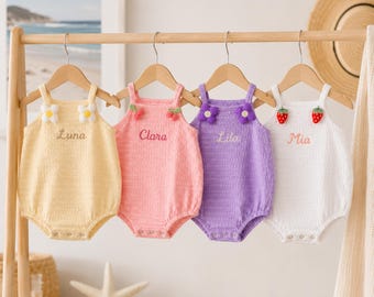Custom Name Baby Bodysuit, Floral Strawberry Summer Romper for Baby Girl, Breathable Cotton Newborn Outfit, Baby Shower Gift