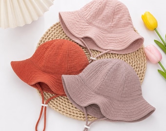 Baby Girl Summer Sun Hat, Toddler Girl Bucket Hat, Pink Cotton Sun Hat, Breathable Baby Beach Hat, Infant Sun Protection Hat