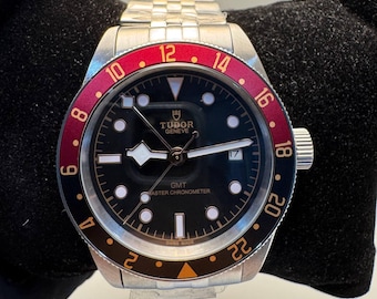 Reloj Tudor vintage automático para hombre, caja de acero inoxidable, esfera negra, correa plateada. Regalo ideal para hombre, aniversario o cumpleaños.