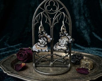 Gothic Moth Necklace, Butterfly Earrings, Black Gold Glass Insect Pendant, Witchy Academia Jewelry