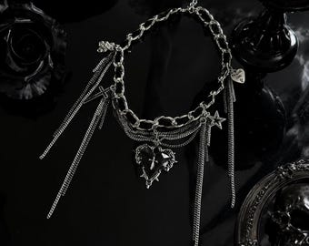 Gothic Heart Layered Choker Necklace: Grunge Punk Vampire Coquette Jewelry