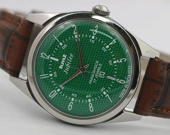 Vintage Refurbished HMT Jubilee Men's Watch Hand Winding Green Dial Gift for him - 120-02