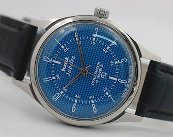 Vintage Refurbished HMT Jubilee Men's Watch Hand Winding Blue Dial Gift for him - 120-03
