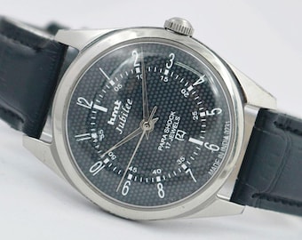 Vintage Refurbished HMT Jubilee Men's Watch Hand Winding Black Dial Gift for him - 120-01