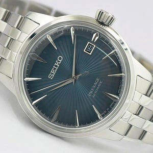 Vintage Seiko Presage Automatic Japan Men’s Watch | 41mm Blue Sunburst Dial | Refurbished | Classic Dress Watch | Gift for Him -06