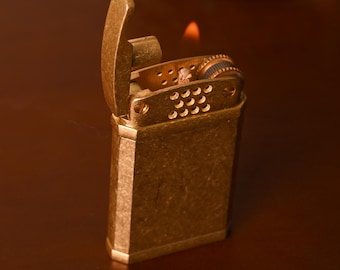 Vintage Brass Trench Lighter Handmade Kerosene Pocket Lighter Retro Flip Top EDC Collectible Gift