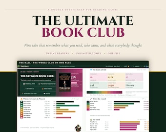 Hoja de cálculo de Google para el seguimiento del club de lectura / Planificador de reuniones, votación de libros, calificaciones, registro de miembros, panel de lectura / Organizador del club de lectura