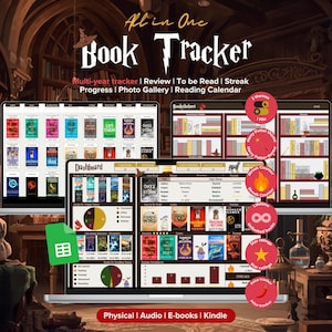 Registro de lectura digital y diario de lectura / Biblioteca de Google Sheets, registro de lectura, lista de libros pendientes, estadísticas