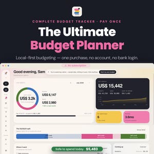 Budget Planner App, Monthly Budget Tracker, Expense Tracker, Zero Based Budgeting 50/30/20, Debt Payoff, Savings Goals, No Subscription