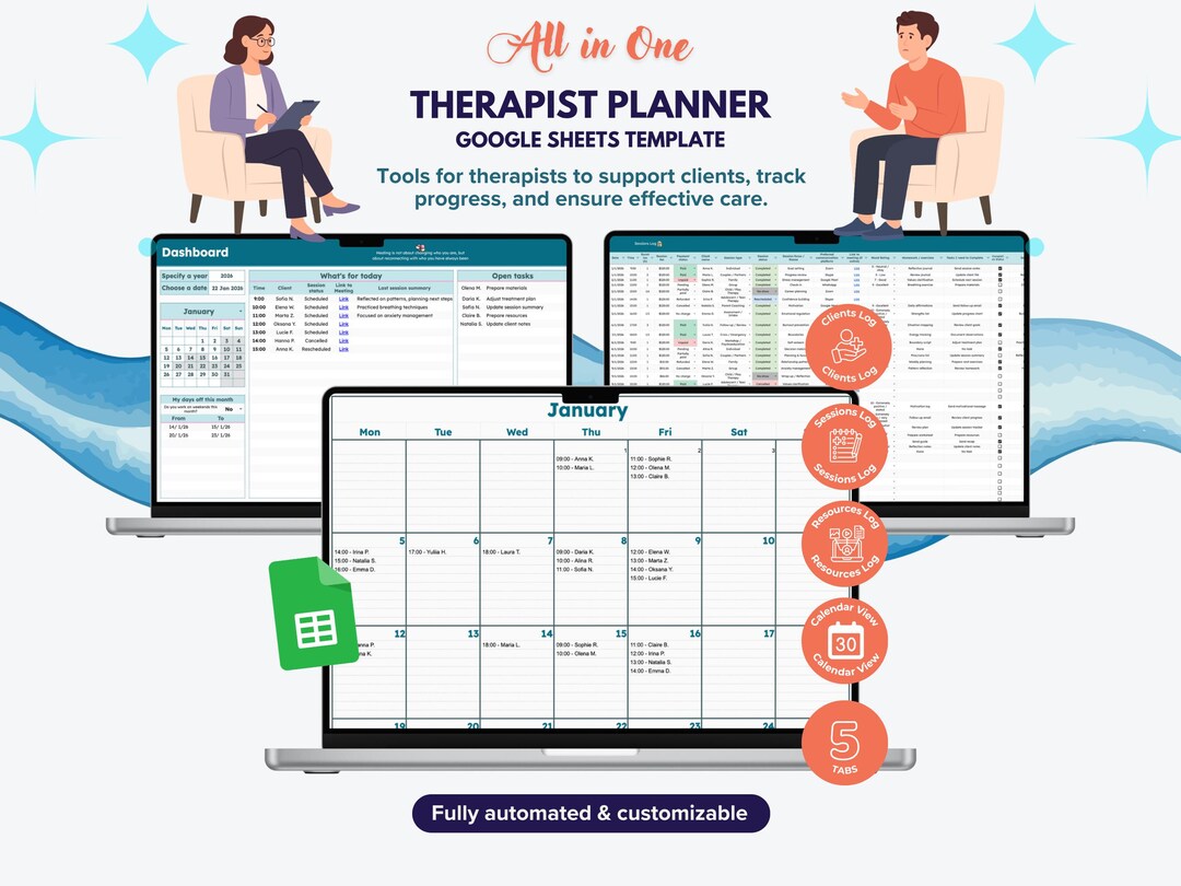 Therapist Planner Google Sheets Template, Session Tracker & Client Log ...