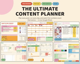 Planificador de contenido para redes sociales en Google Sheets / Hoja de cálculo de calendario de contenido, planificador de publicaciones para Instagram y TikTok y seguimiento de análisis.