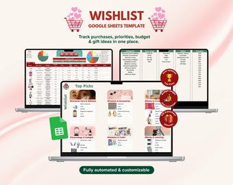 Plantilla de Google Sheets para listas de deseos / Planificador de compras y regalos / Seguimiento de presupuesto, prioridades y compras / Descarga digital