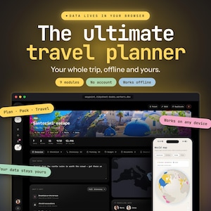 Travel Planner App, Offline Trip Itinerary & Packing List, Shared Expenses, Outfit Planner, World Map, No Subscription, Lifetime Access