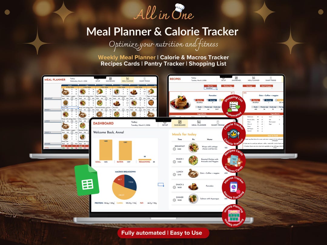 Weekly Meal Planner & Calorie Tracker | Google Sheets Template, Macro ...