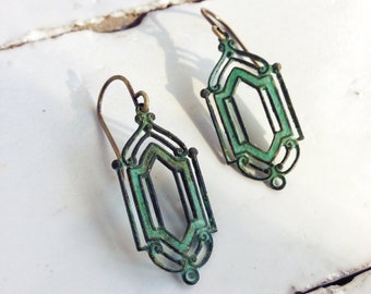 Art Deco Earrings Verdigris