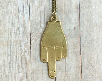 Collana Con Ciondolo Dito Medio In Argento Microfuso - Made In Italy - Catena 50 Cm - Anallergica