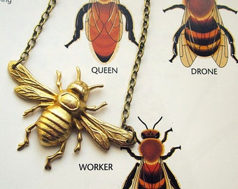 Bee Necklace Insect Jewelry Bumblebee Gardening Accessory Gift for Gardener