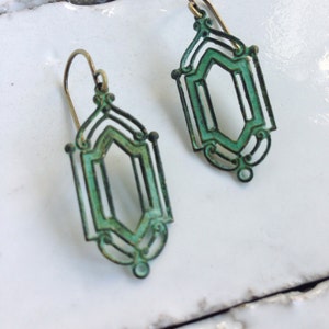 Art Deco Earrings Verdigris image 3