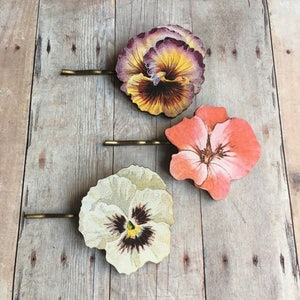 Flower Hair Accessory Pansy Barrette Pin Pansies Viola Garden Jewelry Gifts for Gardener