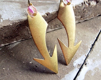 Pink Arrow Earrings Raw Brass Geometrical Jewelry