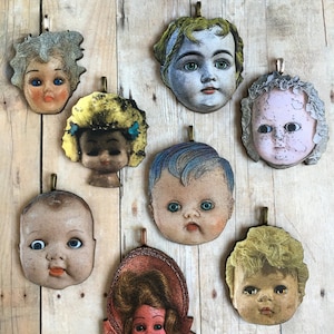 Doll Head Necklace Vintage Dolls Oddity Jewelry Curiosities Unique Accessories Illustration