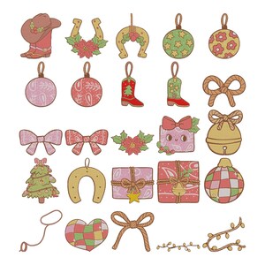 Motifs de broderie pour décorations de Noël western - Broderie cowboy de Noël - Fichiers de broderie machine cowgirl de Noël - 8 tailles