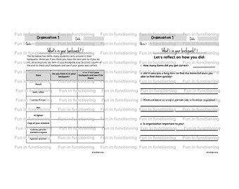 Backpack Organization Worksheets, Executive Functioning Activities, Weekly Check-In & Reflection School, Organization Printable PDF