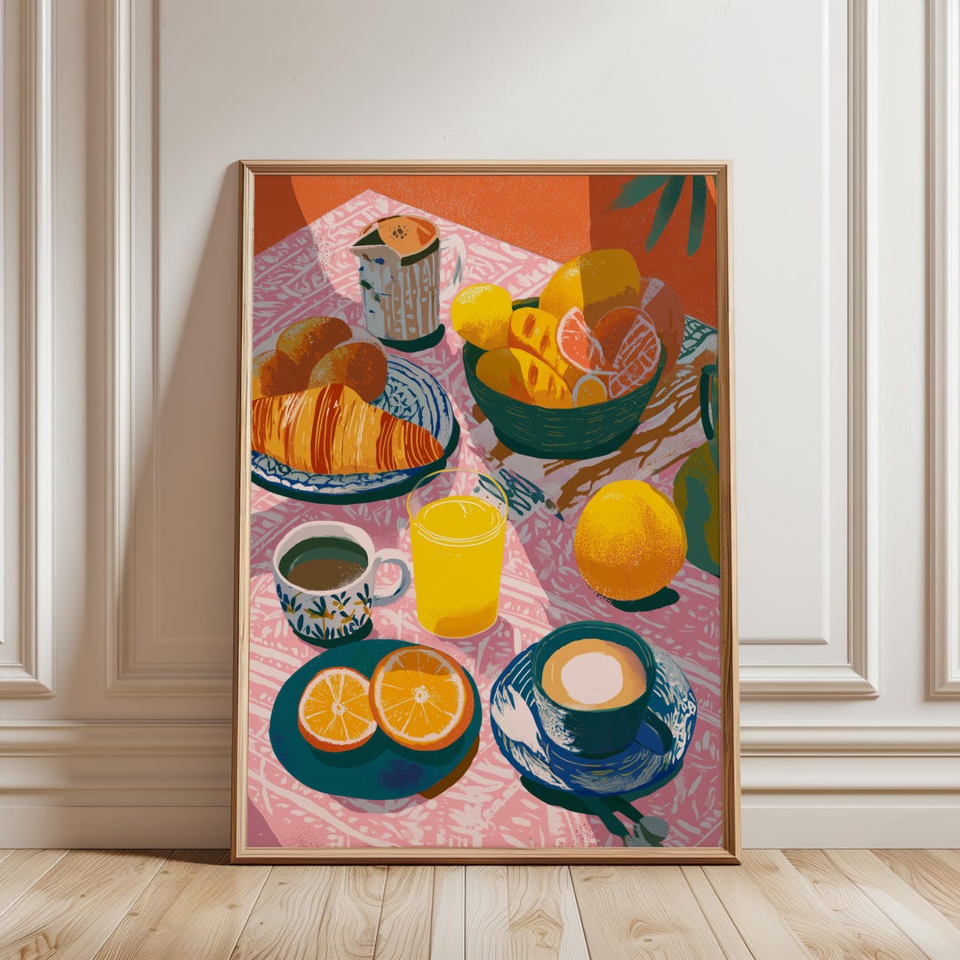 Mediterranean Breakfast Wall Art Print | Coffee & Citrus Kitchen Poster ...