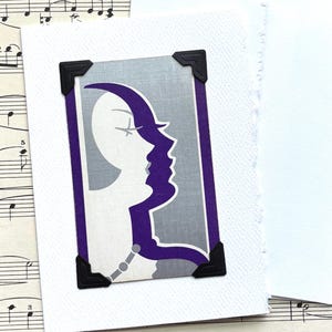 Vintage Art Deco Greeting Card: Featuring an Authentic Vintage Playing Card, 1920&#39;s, 20’s Lady w/ Necklace, Woman’s Silhouette, Purple