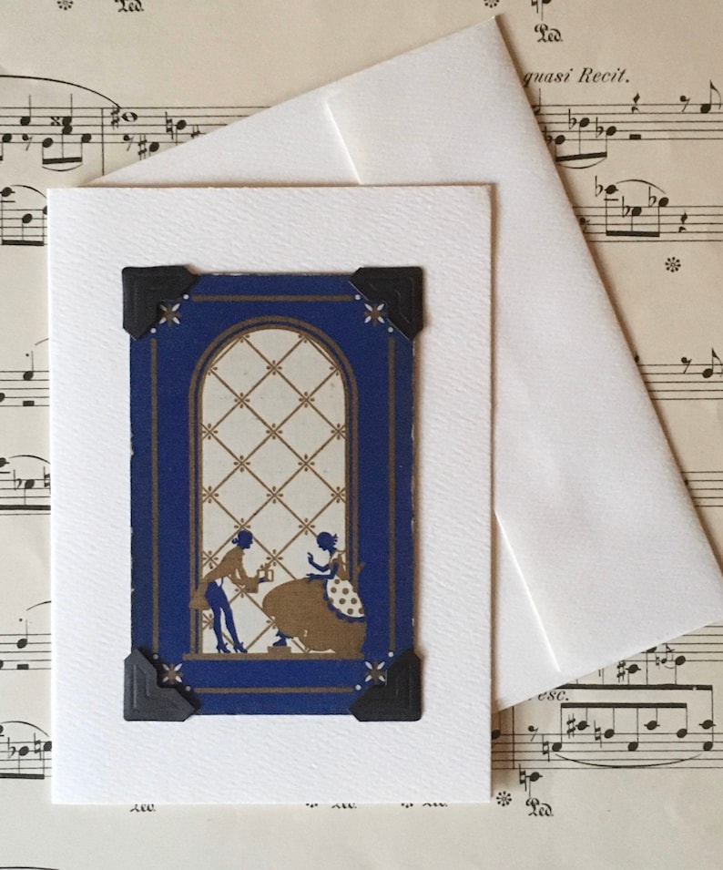 Victorian Fashion Vintage Historical Greeting Card: Featuring an Authentic Vintage Playing Card 1920/'s Courting Couple 1930/'s