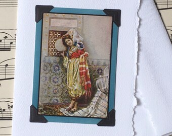 Vintage Greeting Card: Blank Inside, 1910’s-1920’s Authentic Vintage Playing Card, Turkish Art, Harem Pants Costume, Woman with Tambourine