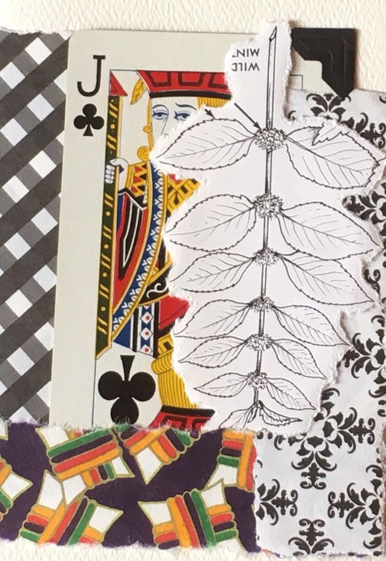 Recycled Paper Jack of Clubs Collage Card: Any Occasion Greeting Card Vintage Playing Card Playing Card Suits Vintage Ephemera