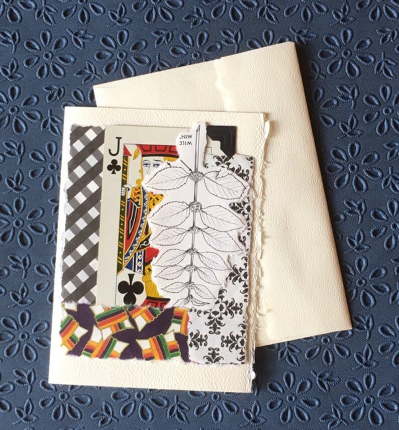 Recycled Paper Jack of Clubs Collage Card: Any Occasion Greeting Card Vintage Playing Card Playing Card Suits Vintage Ephemera