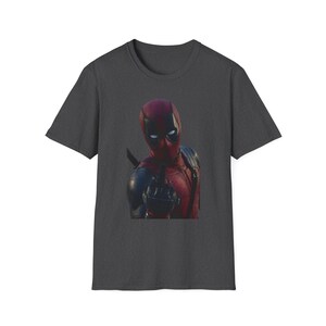 Masked Red Superhero Deadpool-Style T-Shirt | Comic Antihero Graphic image 5