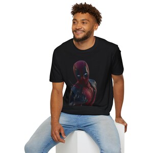Masked Red Superhero Deadpool-Style T-Shirt | Comic Antihero Graphic image 7