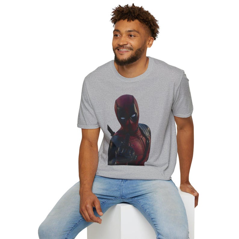 Masked Red Superhero Deadpool-Style T-Shirt | Comic Antihero Graphic image 1