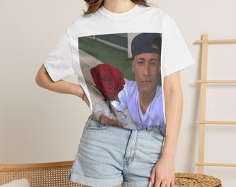 Man Holding Rose Photo T-Shirt | Portrait Graphic Tee | Meme Tshirt