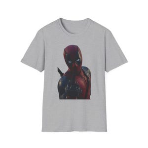 Masked Red Superhero Deadpool-Style T-Shirt | Comic Antihero Graphic image 4